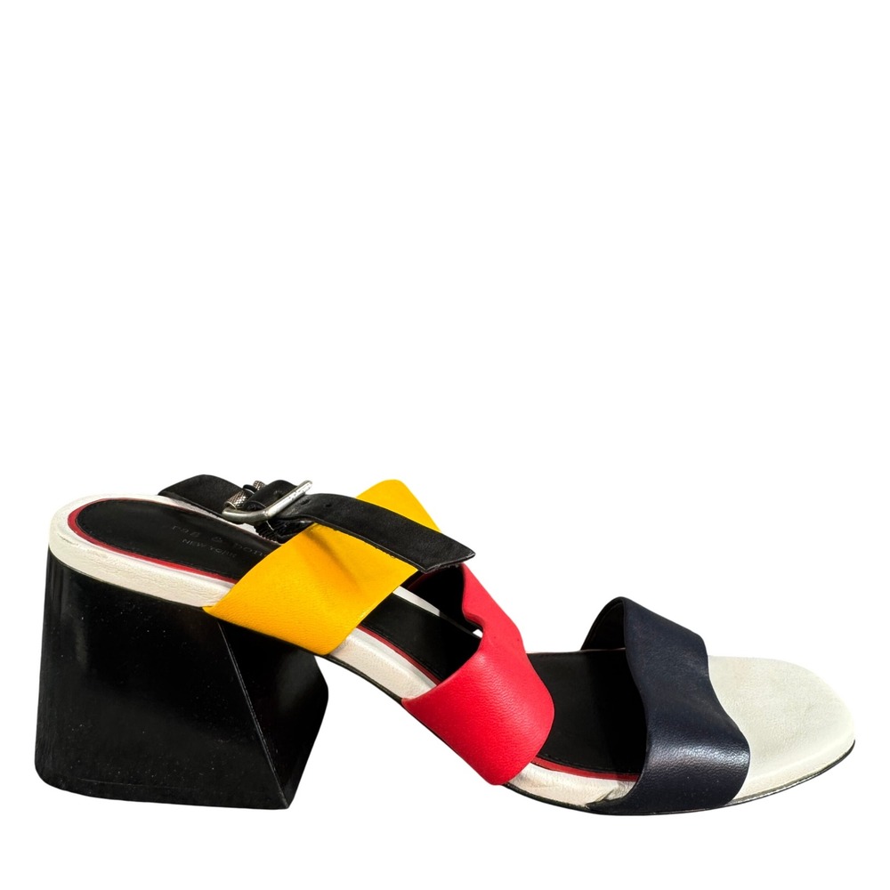 Rag & Bone Multi Color Leather Block Heel Slingback Sandals 38 Primary Colors